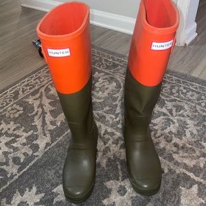Hunter Orange and Green Women's Winter Rain Boots